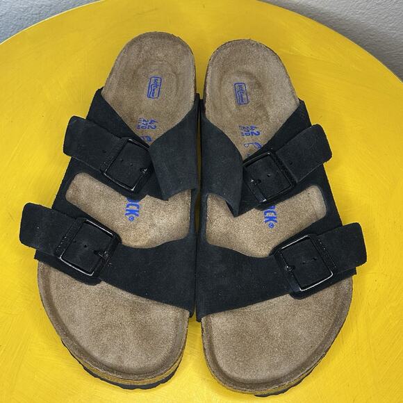 NEW Men’s Birkenstock Arizona Soft Slide Sandal Black Oiled Leather Sz 42 9 Flaw main image 4